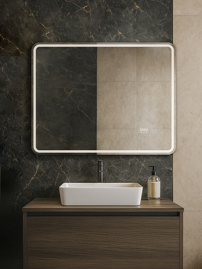 Зеркало в ванную 90х70 Аврора Люкс Monterey с подсветкой, термообогревом, часами, сенсор на взмах