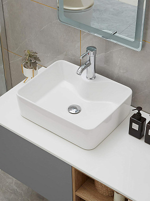 Раковина накладная 50 с отверстием под смеситель, фарфор, MONTEREY ZT-8099A (49х38) прямоугольная