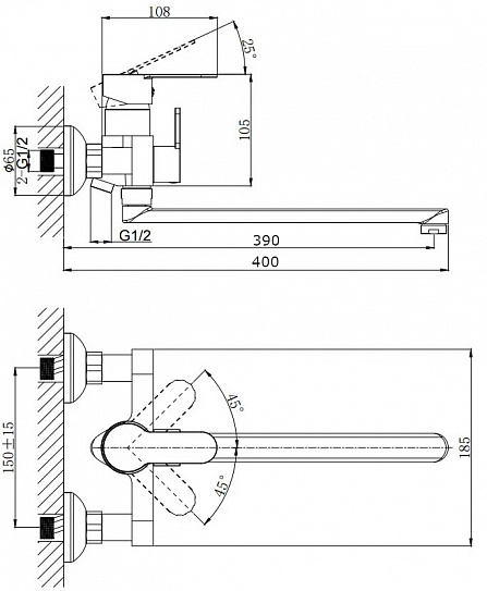 Смеситель для ванны с длинным поворотным изливом RUSH Tenerife TE2835-51