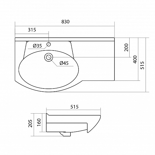 Раковина Santek Коралл 83 1WH110228 с правым крылом