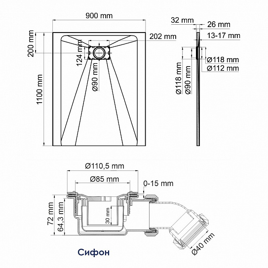 Душевой поддон прямоугольный 110х90 WasserKRAFT Main 41T15 белый