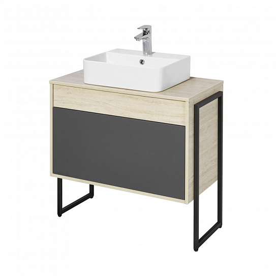 Тумба под накладную раковину Aquaton Лофт Урбан 80 серый графит, дуб орегон 1A247601LQX60