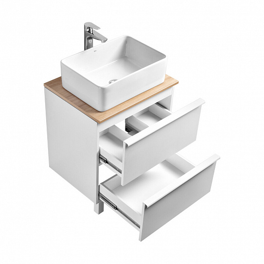 Тумба с накладной раковиной и столешницей Aquaton Хюгге 60 2 ящика белый матовый, 1A280701HG2B0