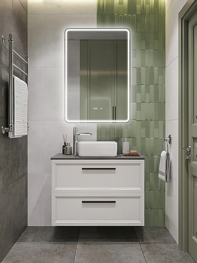 Зеркало в ванную с подсветкой и подогревом Monterey Аделия Люкс 70x100 (холодный свет, мультиблок, на касание)