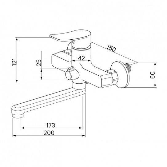 Смеситель для ванны поворотный с коротким изливом 20 см Milardo Demi DEMSB02M02