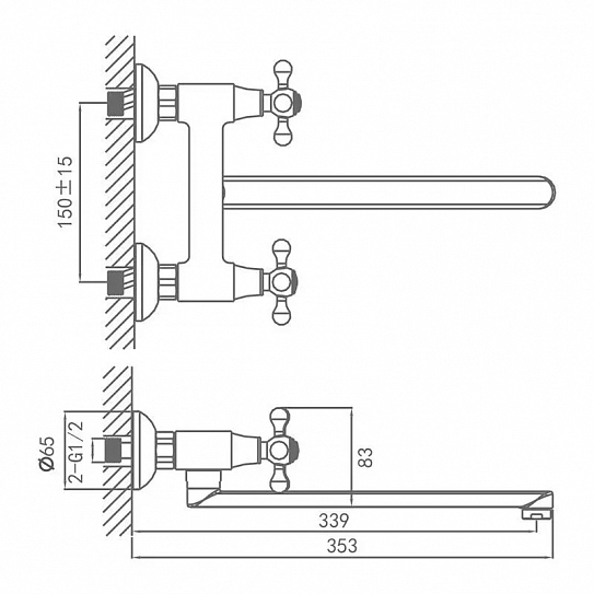 Смеситель для ванны вентильный Calorie CAL8034A поворотный длинный излив