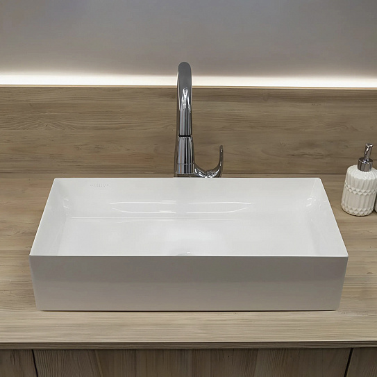 Раковина накладная 60см Novel Slim 60 прямоугольная, фарфор Sanita Luxe, NOV60SLWB01S