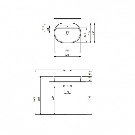 Раковина Berges Ego SL накладная овал 60х45 см с отверстием под смеситель 182016
