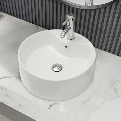 Раковина накладная круглая 41 MONTEREY ZT-8002B с отверстием под смеситель и переливом