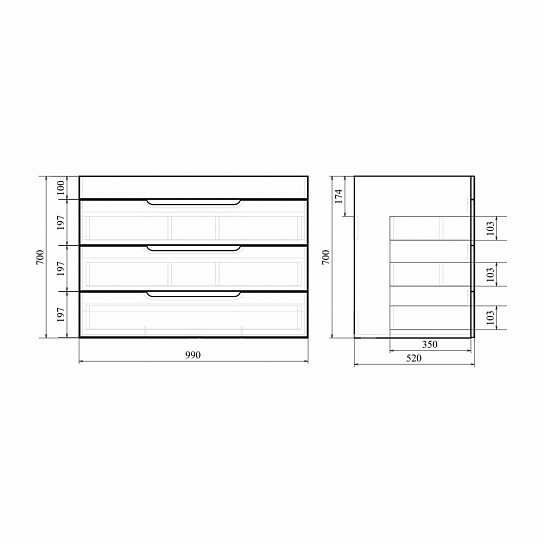 Тумба напольная для раковины MIRSANT Soho Quadro 100/2 тумба напольная с доводчиком (раковина Deep-100) (под рак. 262517) УТ000080650