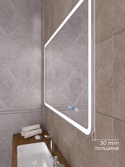 Зеркало в ванную 100х70 с подсветкой и подогревом Monterey Аделия Люкс (холодный свет, мультиблок, на касание)