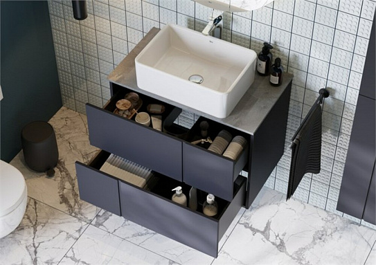 Тумба под раковину PILAR модуль 2 ящика 800 синий Roca A857669521 (раковина 261047 в копмлект не входит)