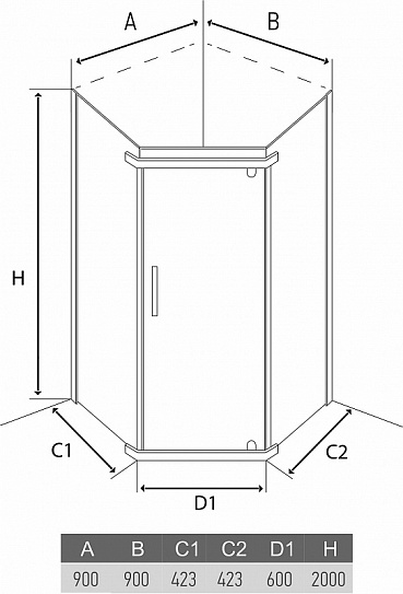 Душевое ограждение 90х90 ALEX BAITLER AB215-90 трапеция,  без поддона