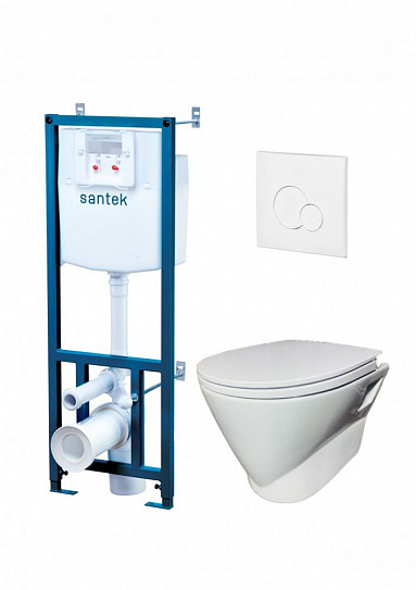 Комплект инсталляции с унитазом ПЭК Santek Скай + сиденье мягкое закрывание+ панель слива белая 1WH501869