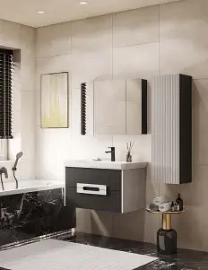 Зеркальный шкаф AQUATON Ар-Деко 85 серый кобальт 1A280602DD8D0