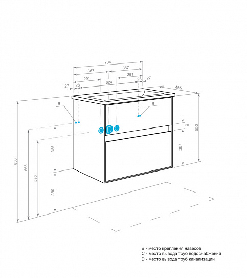 Тумба под накладную раковину Aquaton Либерти 75 дуб эльвезия 1A279501LYC70