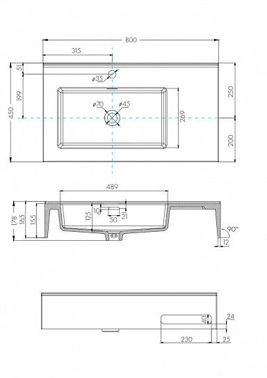 Раковина AQUATON Квадро Про 80 левая 1A734431QA01L