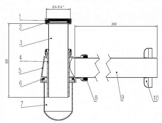 Сифон бутылочный ARROWHEAD 1-1/4" рег высоты 120мм отвод 300мм 730001