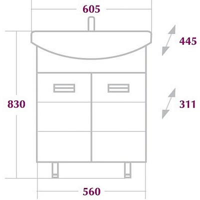 Тумба без раковины Onika Балтика 65 см 106529