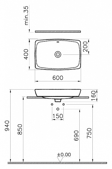 Раковина-чаша Vitra Metropole 60 см 5668B003-0012