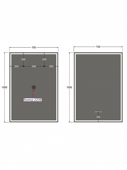 Зеркало с подсветкой и подогревом Monterey Аделия 70x100 (холодный свет, мультиблок, на касание)