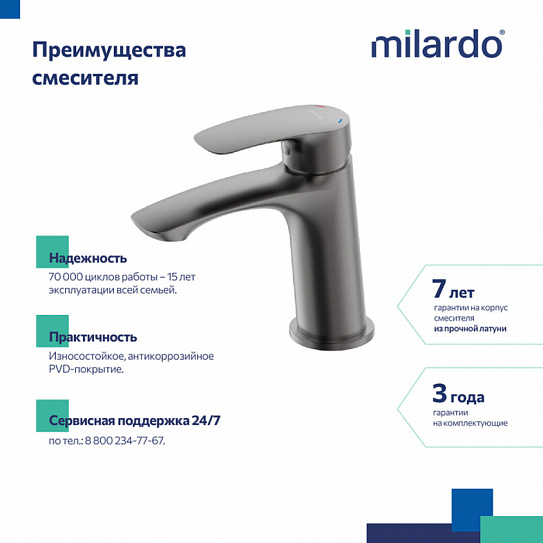 Смеситель для умывальника Milardo Rora, графит, RORGM00M01