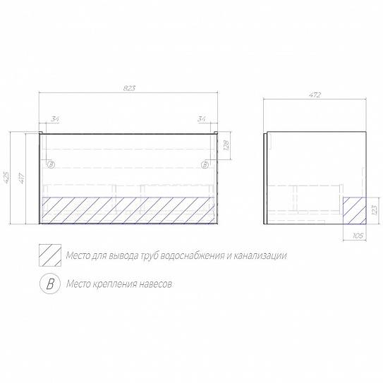 Тумба подвесная Posse 850-0-1 верде Velvex tpPOS OSK 85 1Y (рак 234337)