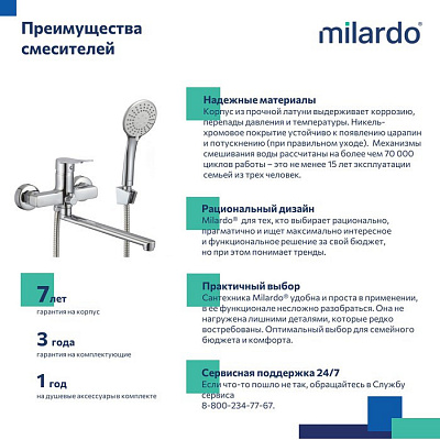 Смеситель для ванны поворотный с коротким изливом 20 см Milardo Demi DEMSB02M02