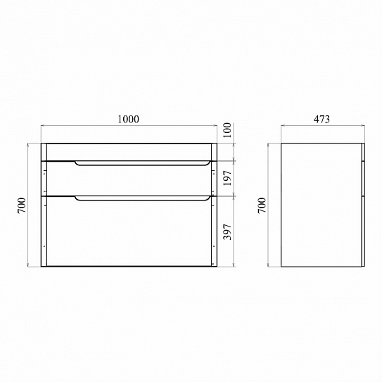 Тумба напольная MIRSANT Flat 100/2 (раковина Astra 100,Line 100) (рак. 268528, 268529 в комплект не входит)