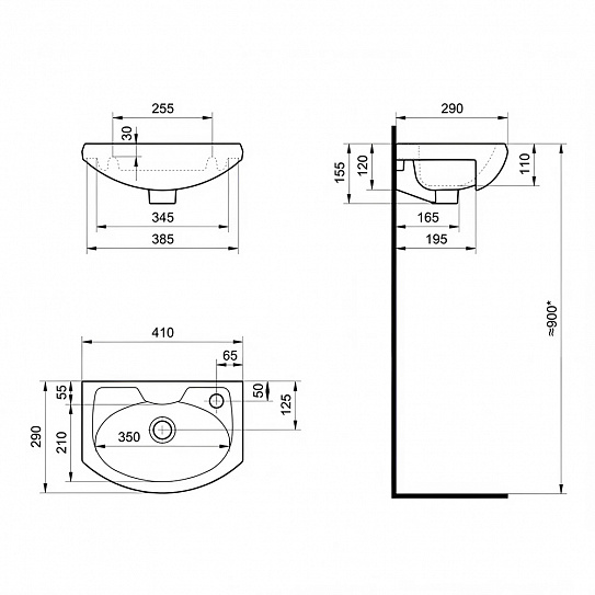 Раковина Santek Азов 40 мебельная отверстие под смеситель справа 1WH110254