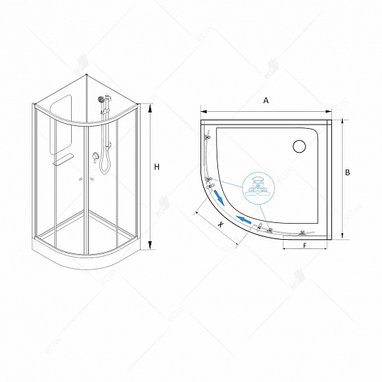Душевая кабина угловая 80х80 AN-208 четверть круга