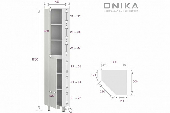 Пенал напольный для ванной АЙЛЕНД 30 угловой, напольный Onika 403082