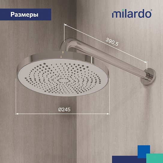 Кронштейн для верхнего душа в стену круглый, глянцевый хром, Dale Milardo, DALSB39M61