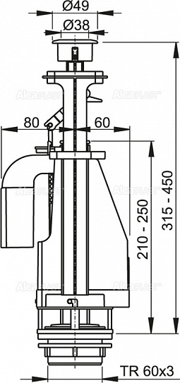 Сливной механизм для системы инсталляции AlcaPlast A08A
