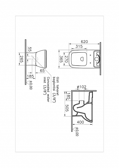Комплект напольного безободкового унитаза Vitra Integra Square Back to Wall, тонкое сиденье микролифт, механизм 3/6 л 9833B003-7204