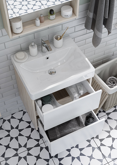 Тумба под раковину Aquaton Сканди 55 белая, дуб верона 1A251701SDB20