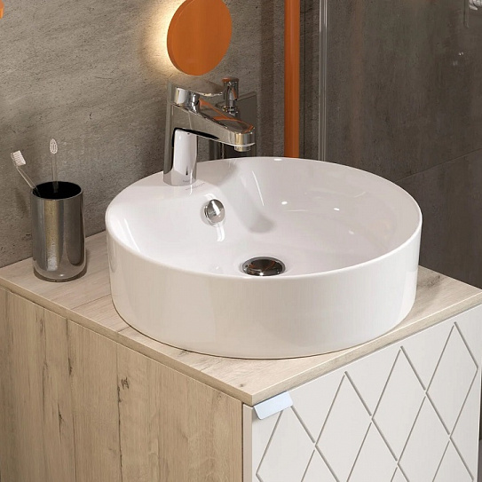 Раковина накладная 43 см круглая Sanita Luxe Best Shelf 43 BST43SLWB01SH  с отверстием под смеситель