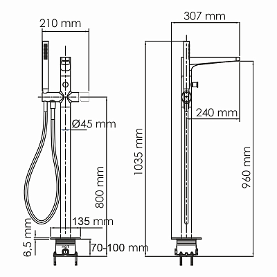 Напольный смеситель для ванны WasserKRAFT Sauer 7121 9063525
