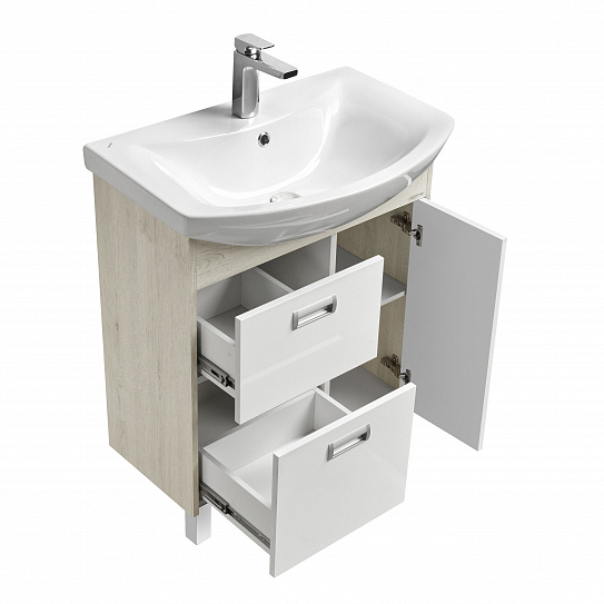Тумба с раковиной Aquaton Бекка PRO 70 белый, дуб сомерсет 1A208701BAC20