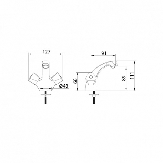 Смеситель для умывальника 426924 Tring TRISB01M01 вентильный