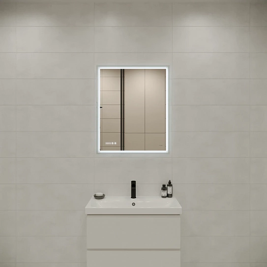 Зеркало с LED подсветкой 70x85 Cersanit 080 design pro часы с антизапотеванием