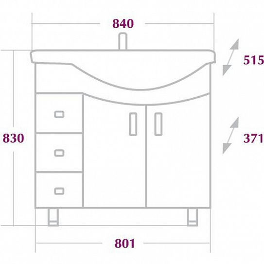 Тумба без раковины Onika Эльбрус 82 см крыло справа 108202
