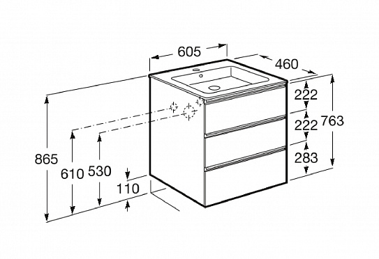 Тумба под раковину Roca The Gap 60 городской дуб 3 ящика A857404402
