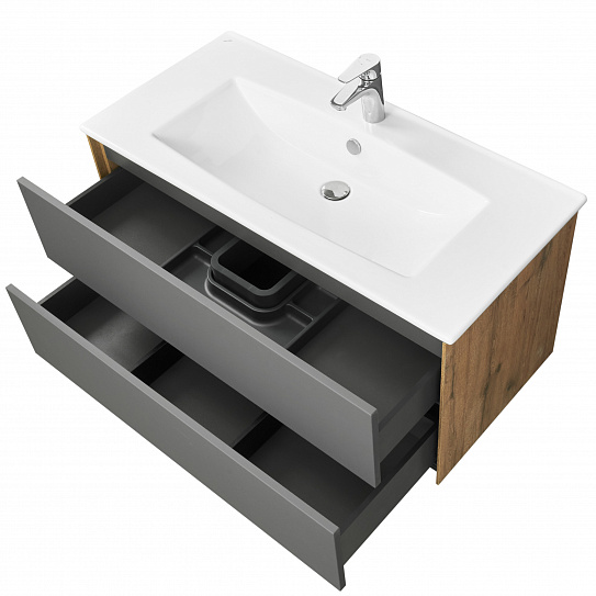 Тумба под раковину Aquaton Сохо 100 дуб веллингтон, графит софт 1A258201AJA00 (под рак. Элина 100)