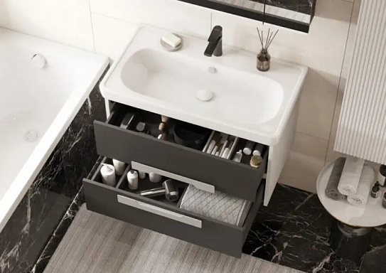 Тумба под раковину AQUATON Ар-Деко 85 серый кобальт