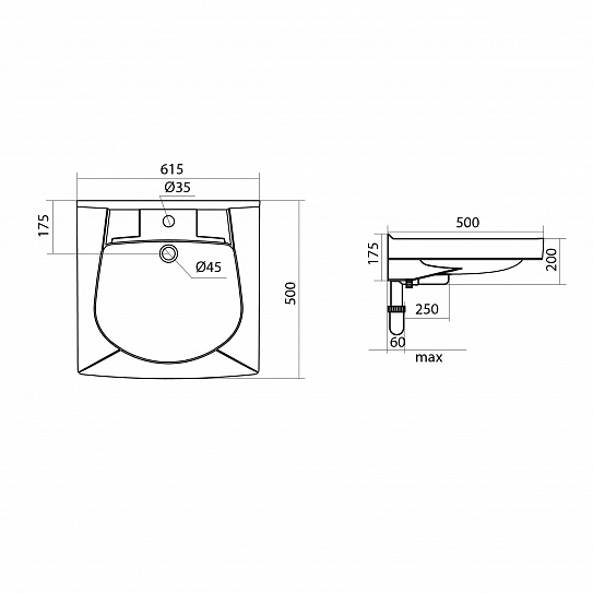 Раковина над стиральной машиной 61х50см Santek Пилот 50 1WH301970, фарфор