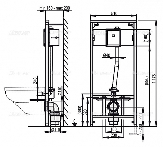 Монтажная рама для подвесного унитаза AlcaPlast A114S/1200