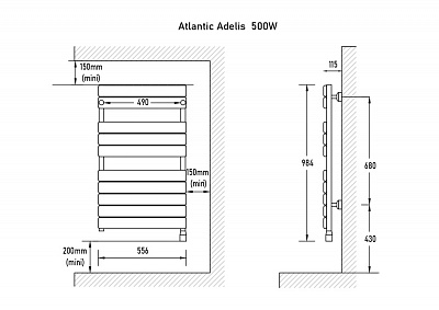 Полотенцесушитель электрический Atlantic ADELIS ANT 500W В984 х Ш556 002240