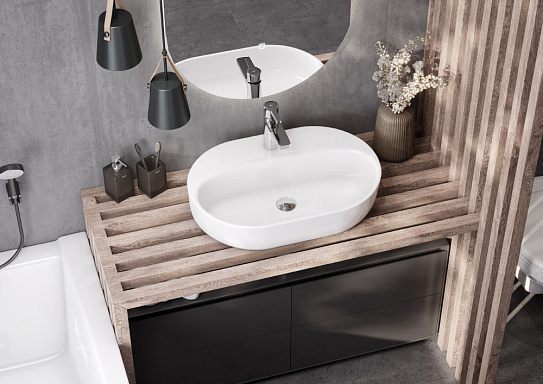 Раковина накладная 62 Santek Одри Round 62х42 1WH501710 с полочкой и отверстием под смеситель