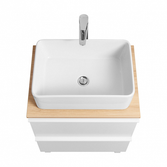 Тумба с накладной раковиной и столешницей Aquaton Хюгге 60 2 ящика белый матовый, 1A280701HG2B0